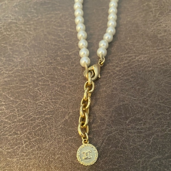 Rare CHANEL Necklace Pearl CC 100th Anniversary 44cm Gold Tone - Picture 5 of 9